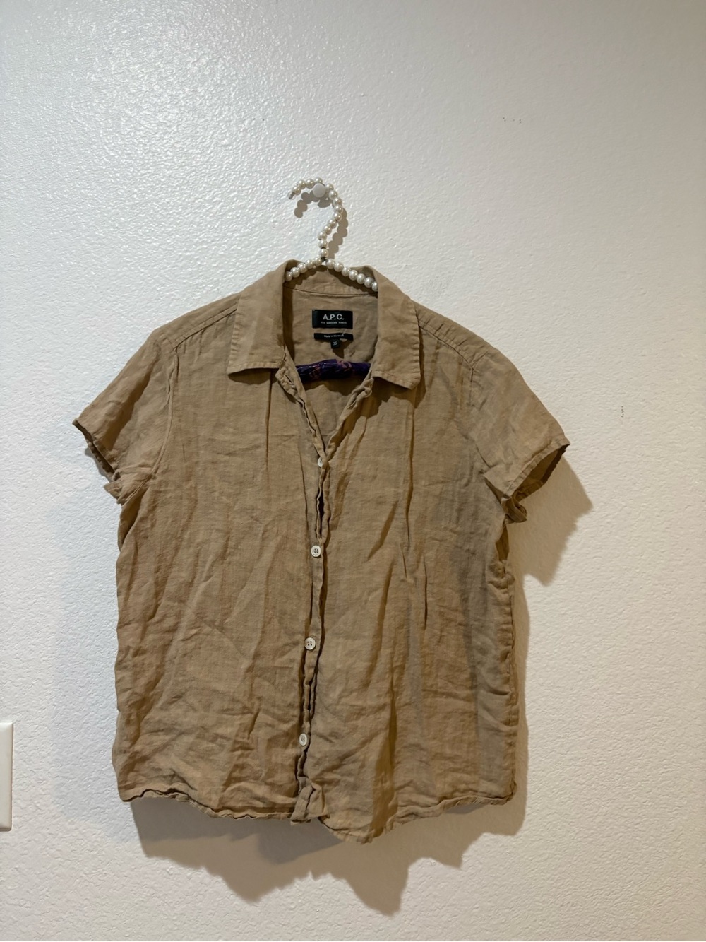 A.P.C. 36 Short Sleeve Linen Button-Up Shirt - Beige/Tan